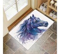 DUOTCYELE Ink Splash Horse Head Door Mat 60 x 90 cm - Machine Washable Mat Soft Non Slip Doormat Indoor Abstract Watercolor Style Floor Mats Heavy Duty Entrance Rug, Blue