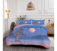 DUOTCYELE King Duvet, Lone Tree Full Moon Mist Meadow Coverless Duvet with 2 Pillowcases | Tranquil Natural Scenery Reversible Quilt - Lightweight Soft and Washable Comforter 220x240cm - Blue