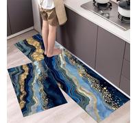 DUOTCYELE Kitchen Rugs Runner Set of 2 Agate Slice Texture Kitchen Floor Mat for Home Decoration Office Waterproof Non Slip Brother Luxury Rug Set Comfort Standing Mats 45x75cm+45x150cm, Navy Blue