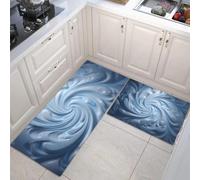 DUOTCYELE Kitchen Rugs Runner Set of 2 Spiral Liquid Texture Kitchen Floor Mat for Home Decoration Office Waterproof Non Slip 3D Fluid Vortex Rug Set Comfort Standing Mats 40x60cm+40x120cm, Hazy Blue