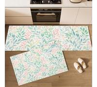 DUOTCYELE Leaves Berries Kitchen Mat Sets Non Slip Washable, Fresh Spring Plants Kitchen Rugs Runner Set of 2 Anti Fatigue Kitchens Floor Mat for Home Decor Office Standing Desk 50x80cm+50x150cm