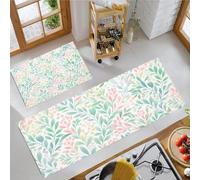DUOTCYELE Leaves Berries Kitchen Rug Sets 2 Piece Fresh Spring Plants Kitchen Mats Non Slip Washable Runners Floor Mat Light Green for Kitchens Laundry Room Hallway 40x60cm+40x120cm