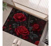 DUOTCYELE Machine Washable Rugs 40 x 60 cm, Non-slip Doormat, Red Roses Vines Bedside Rug, Vintage Gothic Flowers Indoor Door Mats, Low Pile, Non-shedding, Entrance, Entryway, Corridor