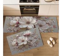 DUOTCYELE Magnolia Flower Kitchen Mat Sets Non Slip Washable, 3D Relief Flower Kitchen Rugs Runner Set of 2 Anti Fatigue Kitchens Floor Mat for Home Decor Office Standing Desk 40x60cm+40x120cm