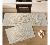 DUOTCYELE Mandala Sculpture Kitchen Rug Sets 2 Piece 3D Relief Flower Kitchen Mats Non Slip Washable Runners Floor Mat Beige for Kitchens Laundry Room Hallway 40x60cm+40x120cm