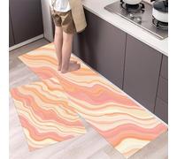 DUOTCYELE Marble Waves Kitchen Rug Sets 2 Piece Minimalist Kitchen Mats Non Slip Washable Runners Floor Mat Pink Orange for Kitchens Laundry Room Hallway 45x75cm+45x150cm