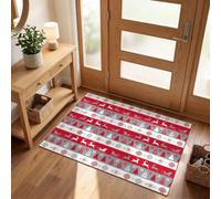 DUOTCYELE Nordic Vintage Door Mat 40 x 60 cm Washable Rug | Soft Short Pile Non-slip Sled Reindeer Snowflakes Doormat Rug for Entrance Entryway Corridor Indoor Outdoor Decor, Bright Red