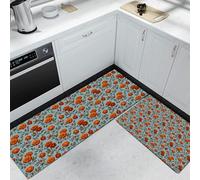 DUOTCYELE Orange Marigold Kitchen Rugs Runner Set of 2, Vintage Plants Flowers Kitchen Floor Mat for Home Decor Office Waterproof Non Slip Rug Set Comfort Standing Mats 45x75cm+45x150cm