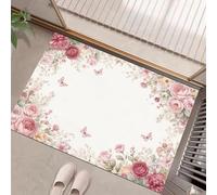 DUOTCYELE Peony Rose Door Mat Washable 45 x 75 cm White Entryway Doormat Indoor Watercolor Floral Border Thin Rug Lightweight Non Slip Carpet for Kitchen Bedroom Floor Mat