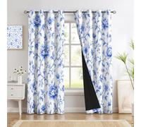 DUOTCYELE Peony Vines Room Darkening Curtains,Chinese Blue White Pattern Drapes Light Blocking Insulated Thermal Window Curtains for Bedroom Living Room,2 Panels, W66 x L72 Inch