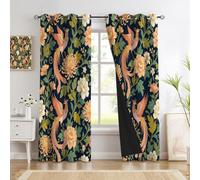 DUOTCYELE Phoenix Peony Window Curtains, Classical Oriental Style Home Decor for Bedroom Living Room Blackout Curtains, Thermal Eyelet Window Drapes, 2 Panels 84 Inch, W52 x L84 Inch