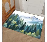 DUOTCYELE Pine Forest Mountains Door Mat 50 x 80 cm - Machine Washable Mat Soft Non Slip Doormat Indoor Watercolor Forest Landscape Floor Mats Heavy Duty Entrance Rug, Green
