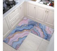 DUOTCYELE Pink Blue Marble Kitchen Rug Set 2 Pieces Non Slip and Anti Fatigue Mat Set, Washable Dreamy Fluid Art Kitchen Floor Mat, Blue Standing Mats for Office Home Decoration 45x75cm+45x150cm