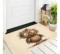 DUOTCYELE Quirky Owl Door Mat 50 x 80 cm - Machine Washable Mat Soft Non Slip Doormat Indoor Abstract Cartoon Animal Floor Mats Heavy Duty Entrance Rug, Beige