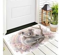 DUOTCYELE Rainbow Branches Koala Doormat Rug 60 x 90 cm Entryway Mat, Cute Watercolor Animals Non Slip Indoor Carpet for Front Door Porch Patio Low Profile Welcome Floor Mat, Pink