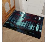 DUOTCYELE Red Maple Forest Path Washable Deep Green Door Mat Rug 60 x 90 cm Doormat Entrance Area Rugs Tranquil Nordic Forest Non Slip Soft Carpet Bedroom Bedside Dining Room Indoor Low Pile Carpets