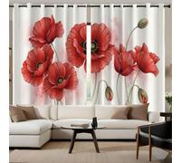 DUOTCYELE Red Poppy Room Darkening Curtains,Simple Watercolor Flowers Drapes Light Blocking Insulated Thermal Window Curtains for Bedroom Living Room,2 Panels, W46 x L54 Inch