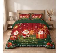 DUOTCYELE Retro Cartoon Coverless Duvet Single 140x200cm | Santa Claus Gifts Gingerbread Man Soft Cosy Lightweight Reversible Quilt, Machine Washable, All in One Reversible Comforter Set, Burgundy