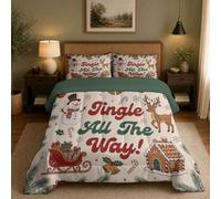 DUOTCYELE Retro Holiday King Reversible Coverless Duvet | Snowman Reindeer Gingerbread House Bed Quilt Soft Washable Lightweight Comforter Bedding Set for All Seasons with 2 Pillowcases, 220x240cm