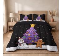 DUOTCYELE Reversible Coverless Cute Cartoon Duvet | Lightweight Breathable Christmas Tree Snowman Gingerbread Man Bed Quilt for All Seasons - 1 Soft Comforter Bedding with 2 Pillowcases, 264x240cm