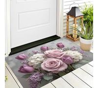 DUOTCYELE Roses Hydrangeas Tulips Door Mat 80 x 120 cm - Machine Washable Mat Soft Non Slip Doormat Indoor Elegant Still Life Flowers Floor Mats Heavy Duty Entrance Rug, Pinkish-Purple