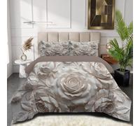 DUOTCYELE Roses Leaves Coverless Duvet Single, 140x200cm | Reversible Classic Relief Floral Pattern Comforter for All Year Round, Cosy Lightweight Coverless Duvet Quilt for Bedroom, Machine Washable