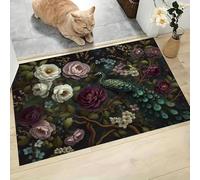 DUOTCYELE Roses Peacocks Door Mat 45 x 75 cm - Machine Washable Mat Soft Non Slip Doormat Indoor Rococo Vintage Flowers Floor Mats Heavy Duty Entrance Rug, Green