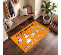 DUOTCYELE Simple Cartoon Style Doormat Washable Non-slip 45 x 75 cm | Low Pile Soft Stain Resistant Tiger Snowman Christmas Tree Entry Mat, Orange Front Door Rug, Entrance Welcome Mat