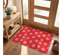 DUOTCYELE Simple Christmas Door Mats 60 x 90 cm | Non Slip Snowflakes Stars Indoor Door Mat Washable Low Profile Dirt Trapper Doormat Front Entryway Floor Inside, Bright Red