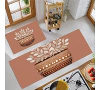 DUOTCYELE Terracotta Flower Pots Green Plants Kitchen Rugs and Mats Non Skid Washable Set of 2, Terracotta Color Mats for Floor, Retro Boho Style Runner Rug Kitchen Decor, 50x80cm+50x150cm