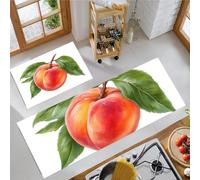 DUOTCYELE Watercolor Peach Kitchen Rug Sets 2 Piece Fruit Still Life Realistic Kitchen Mats Non Slip Washable Runners Floor Mat Red for Kitchens Laundry Room Hallway 45x75cm+45x150cm