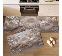 DUOTCYELE White 3D Peony Kitchen Rugs Sets of 2 Non Slip Retro Relief Flower Kitchens Mats for Floor Washable Kitchen Runner Rug Carpet 40x60cm+40x120cm Standing Mats for Office Home Decor, White