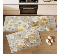 DUOTCYELE White Yellow Daisies Kitchen Rug Sets 2 Piece Fresh Watercolor Flowers Kitchen Mats Non Slip Washable Runners Floor Mat White for Kitchens Laundry Room Hallway 40x60cm+40x120cm