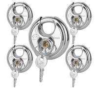 DuoTyga Discus Keyed Alike Padlock, 2-3/4 Inch Wide, Heavy Duty Stainless Steel Outdoor Disc Lock with Key for Storage Unit, Garages, Fence and Sheds, 5 Pack