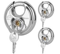 DuoTyga Discus Keyed Alike Padlock, 2-3/4 Inch Wide, Heavy Duty Stainless Steel Outdoor Disc Lock with Key for Storage Unit, Garages, Fence and Sheds, 3 Pack
