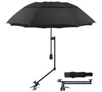 DUOUPA Adjustable Sun Umbrella with Clamp Clip UPF 50+ Portable Folding Umbrella for Patio, Beach Chairs, Camping, Wheelchair Manual Open & Close (Black 43″/Type A)
