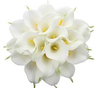 Duovlo 20pcs Calla Lily Bridal Wedding Bouquet Lataex Real Touch Artificial Flower Home Party Decor (White)