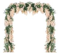 Duovlo 4Pcs 6.6Ft/Piece Imitation Silk Wisteria Garland Hanging Flower Vine for Home Outdoor Garden Ceremony Wedding Arch Floral Decor (Champagne)