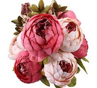 Duovlo Fake Flowers Vintage Artificial Peony Silk Flowers Wedding Home Decoration,Pack of 1 (Dark Pink)