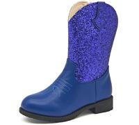 Duovodu Girls Glitter Cowboy Boots Kids Western Cowgirl Sparkly Boots Mid Calf Festival Party Fashion Dress Shoes
