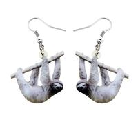 DUOWEI Acrylic 4 Types Resting South American Sloth Drop Earrings Cute Animals Dangle Jewelry with Love Message for Women Kids Novelty Gifts grey