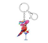 DUOWEI Acrylic Cute Hawaii Tropical Parrot Bird Keychain Keyring Gifts For Women Girl Bird Lovers Car Keys Wallet Accessories (Pink)