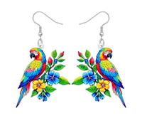 DUOWEI Acrylic Cute Hawaii Tropical Parrot Dangle Earrings Funny Bird with Colorful Flower Dangling Earrings Spring Summer Jewellery Accessories for Women Mom Bird Lovers Gifts (Multicolour)