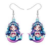 DUOWEI Acrylic Fantasy Mermaid Dangle Earrings Beach Gifts for Women Beach Lovers, Cute Ocean Themed Animals Statement Beachy Summer Jewellery Charms (Multi)