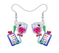 DUOWEI Acrylic Fun Stethoscope Earrings Cute Heartbeat Syringe Nursing Symbols Nurse Earrings Appreciation Dangling Jewellery for Women Doctor Week RN Students Graduation Gifts (Green)