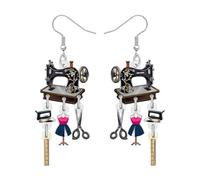 DUOWEI Acrylic Funny 80s 90s Retro Vintage Sewing Machine Earrings Dangle for Women Tailors Cute Handmade Designer Earrings Hypoallergenic Jewellery Charms Gifts for Mom Craft Lovers (Black)