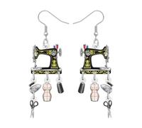 DUOWEI Acrylic Funny 80s 90s Retro Vintage Sewing Machine Earrings Dangle for Women Tailors Cute Handmade Designer Earrings Hypoallergenic Jewellery Charms Gifts for Mom Craft Lovers (Grey)