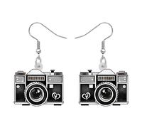DUOWEI Acrylic Funny 80s 90s Vintage Camera Charm Earrings Cute Retro Nostalgia Dangle Earrings Jewellery Gifts for Women Mom Photography Lovers Birthday Party Outfit (Grey)