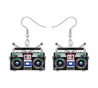 DUOWEI Acrylic Funny 80s 90s Vintage Cassette Tape Player Earrings Dangle Gifts for Women Mom Birthday Party Cute Retro Nostalgia Radio Earrings Jewellery for Music Lovers Outfit (Black)