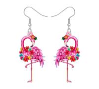 DUOWEI Acrylic Funny Hawaii Tropical Pink Flamingo Dangle Earrings Cute Bird with Goblet Cocktail Margarita Dangling Earrings Summer Jewellery for Women Beach Lovers Gifts (Rose)
